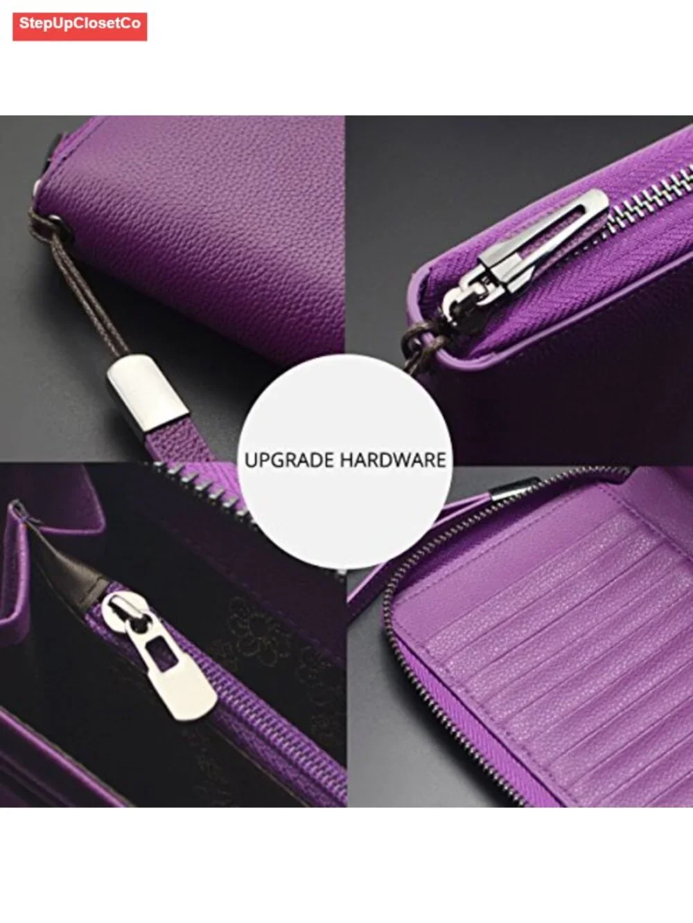 Genuine Leather Zip Around RFID Blocking Phone Wallet Wristlet Large Capacity